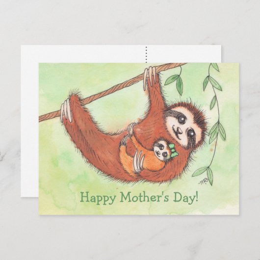 Schattige Luiaard Moederdag Briefkaart (Voorkant / Achterkant)