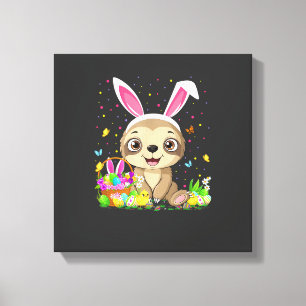 Schattige luiaard paasei jacht konijn oor luiaard  canvas afdruk