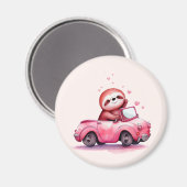 Schattige luiaard rijdt in een roze cabrio magneet (Voorkant / Achterkant)