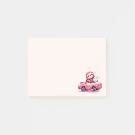Schattige luiaard rijdt in een roze cabrio post-it® notes