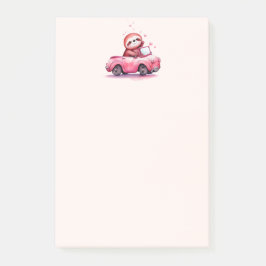Schattige luiaard rijdt in een roze cabrio post-it® notes