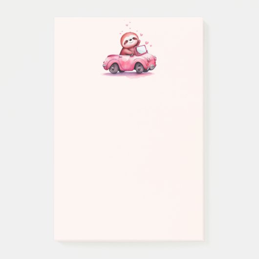 Schattige luiaard rijdt in een roze cabrio post-it® notes (Voorkant)