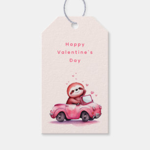 Schattige luiaard rijdt in een roze cabrio Valenti Cadeaulabel