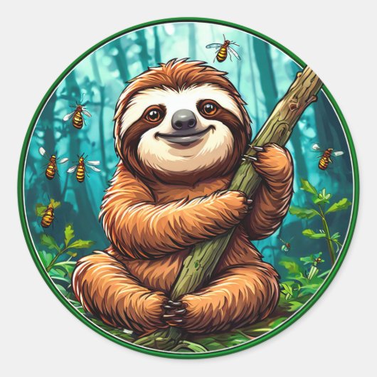 Schattige luiaard ronde sticker (Voorkant)