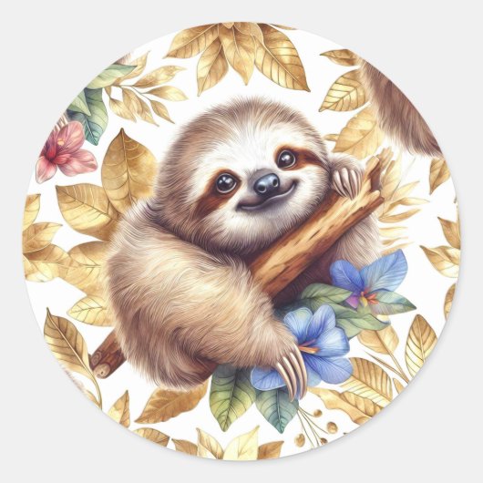 Schattige luiaard Ronde Sticker (Voorkant)