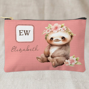 Schattige luiaard voeg initialen naam roze etui