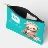 Schattige luiaard voeg initialen naam turquoise etui (Open)