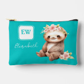 Schattige luiaard voeg initialen naam turquoise etui (Voorkant)