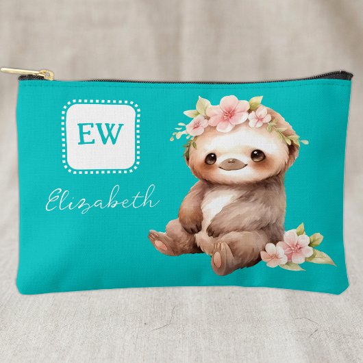 Schattige luiaard voeg initialen naam turquoise etui