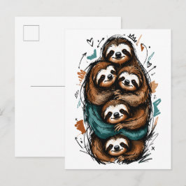 Schattige Luiaardfamilie Stapel – Grappige Handget Briefkaart