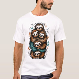 Schattige Luiaardfamilie Stapel – Grappige Handget T-shirt