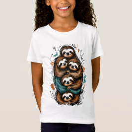 Schattige Luiaardfamilie Stapel – Grappige Handget T-shirt