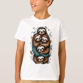 Schattige Luiaardfamilie Stapel – Grappige Handget T-shirt