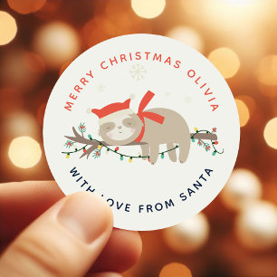 Schattige Luie 1e Kerstmis Kinderen Ronde Sticker