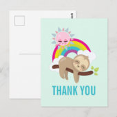 Schattige Luie Luiaard met Zon & Regenboog Bedankt Briefkaart (Voorkant / Achterkant)