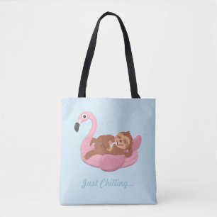 Schattige Luie Luiaard Op Roze Flamingo Vlot Zomer Tote Bag