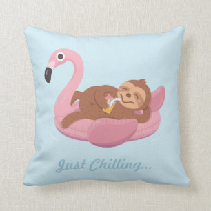 Schattige Luie Luiaard Roze Flamingo Drijver Zomer Kussen
