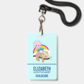Schattige Luie Sloth met Zon & Regenboog Badge (Voorzijde met lanyard)
