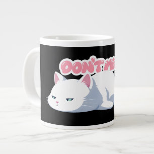 Schattige Luie Witte Kat Kawaii Anime-illustratie Grote Koffiekop