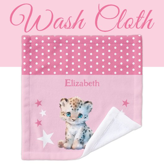 Schattige luipaard Naam toevoegen Polka dots Stars Washandje
