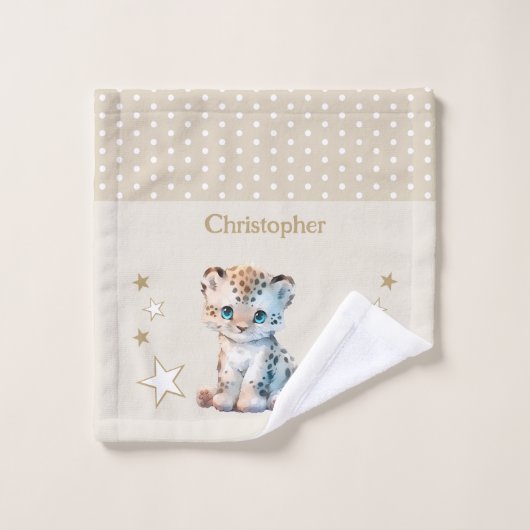 Schattige luipaard Naam toevoegen Polka dots stars Washandje (Wasdoekje)