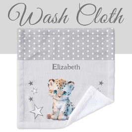Schattige luipaard Naam toevoegen Polka dots sterr Washandje