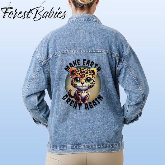 Schattige luipaard safari dier, maak de aarde weer denim jacket
