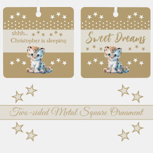 Schattige luipaard shhh voeg naam is slapen bruin metalen ornament