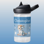 Schattige luipaard Voeg naam toe met sterren kinde Waterfles<br><div class="desc">CamelBak Eddy® waterfles voor kinderen. Personaliseer met een naam. Deze waterfles heeft een schattig luipaard met sterren in de kleuren blauw en wit.</div>