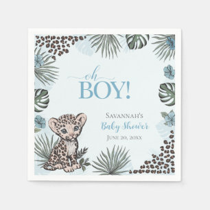 Schattige Luipaardwelp Blauwe Baby Shower Servet