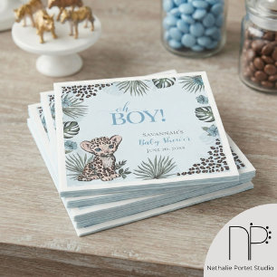 Schattige Luipaardwelp Blauwe Baby Shower Servet