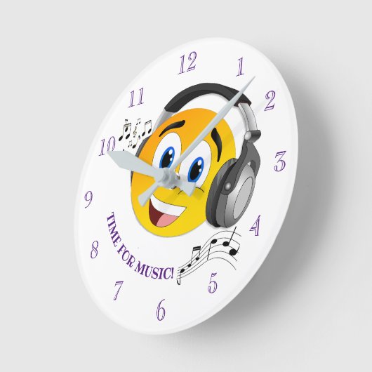 Schattige luisteren naar muziek emoji ronde klok (Hoek)