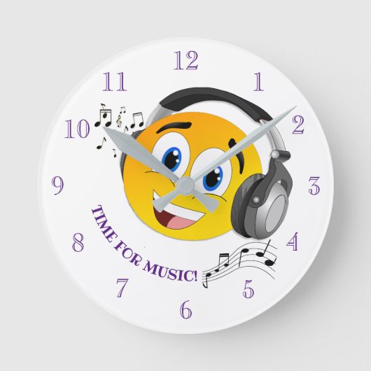 Schattige luisteren naar muziek emoji ronde klok (Voorkant)