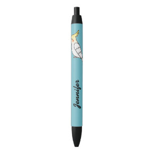 Schattige Lutino Cockatiel Cartoon Vogel Met Naam Zwarte Inkt Pen