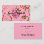 Schattige Luxe Roze Roze Aardbeiendessin Visitekaartje (Voorkant / Achterkant)