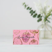 Schattige Luxe Roze Roze Aardbeiendessin Visitekaartje (Staand voorkant)