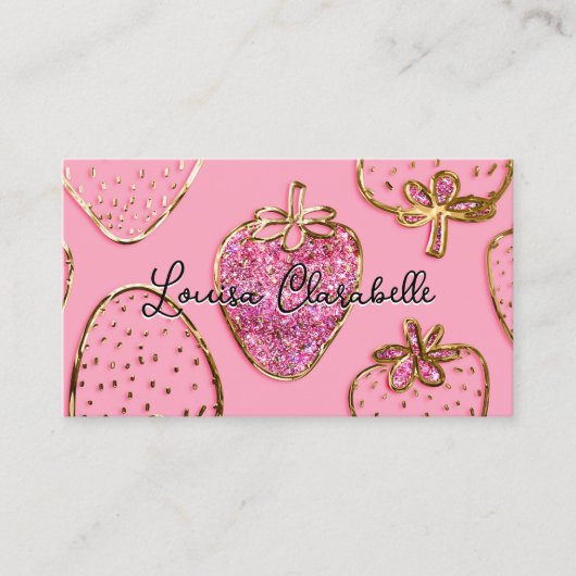 Schattige Luxe Roze Roze Aardbeiendessin Visitekaartje (Voorkant)
