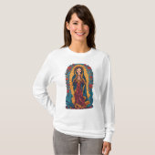 Schattige Maagd van Guadalupe Dames T-shirt met la (Voorkant volledig)
