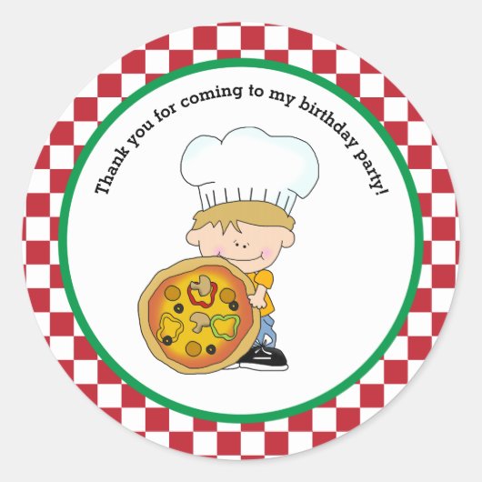 Schattige Maak je eigen Pizza Party Boy Bedankt Fa Ronde Sticker (Voorkant)