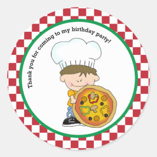 Schattige Maak je eigen Pizza Party Boy Bedankt Fa Ronde Sticker