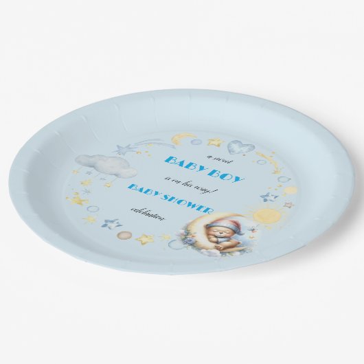 Schattige maansterren slaperige teddybeer papieren bordje (Gekanteld)