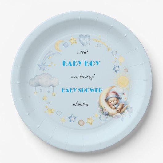 Schattige maansterren slaperige teddybeer papieren bordje (Voorkant)