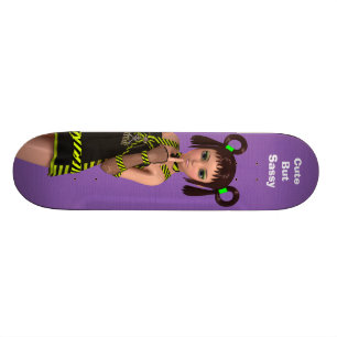 Schattige maar brutaal anime kawaii meisje met att skateboard