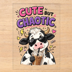 Schattige maar chaotische koe met ijskoude koffie acryl uitnodigingen