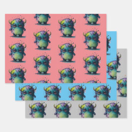 Schattige maar eng Cartoon monster ontwerp Inpakpapier Vel