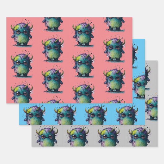 Schattige maar eng Cartoon monster ontwerp Inpakpapier Vel (Set)