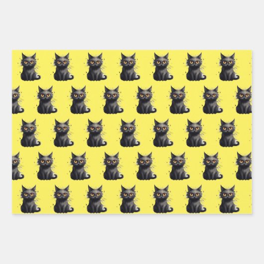 Schattige maar eng zwart kattenontwerp inpakpapier vel (Voorkant 3)