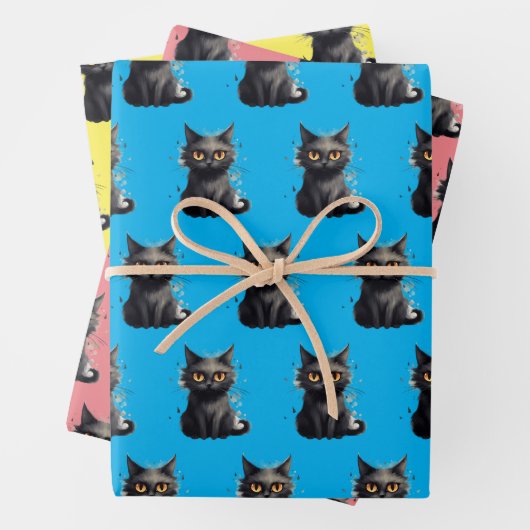 Schattige maar eng zwart kattenontwerp inpakpapier vel (In situ)
