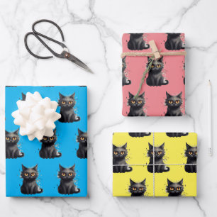 Schattige maar eng zwart kattenontwerp inpakpapier vel