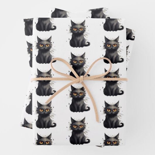 Schattige maar eng zwart kattenontwerp inpakpapier vel (In situ)